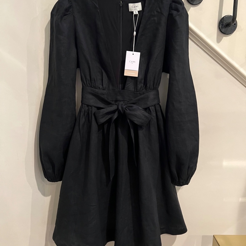 CAMI NYC Meri pleated linen gauze mini dress. Black.  Size S Small US 4, NWT